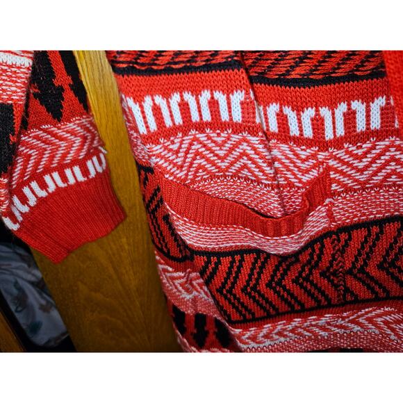 Women's Long Red Cardigan with Fuzzy Hood Size Large - Picture 6 of 8